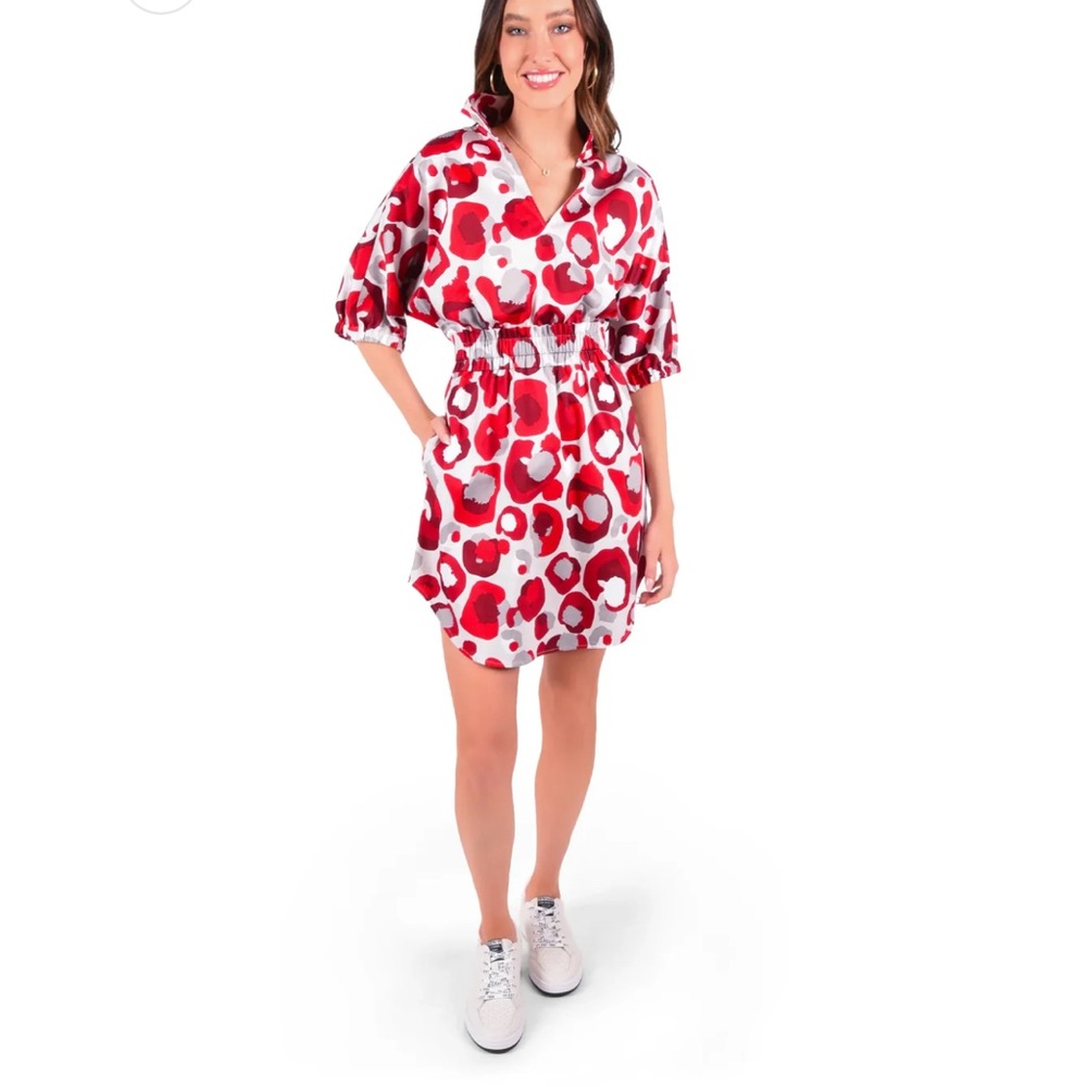 EMILY MCCARTHY Palmer Dress - Burgundy Collegiate Cheetah size L - Picture 9 of 10